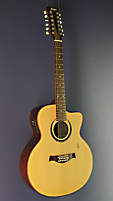 H&ouml;fner, 12-saitige Akustikgitarre in Jumbo Form mit massiver Fichtendecke und Palisander an Zargen und Boden, mit Cutaway und Fishman Pickup