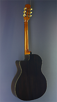 Lacuerda Gypsy Petite Bouche Jazzgitarre Django-Modell mit massiver Fichtendecke, Palisander an Zarge und Boden, Cutaway, R&uuml;ckansicht