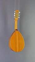 Spanische Mandoline, Flachmandoline mit massiver Zederdecke und Sapelli an Zargen und Boden, R&uuml;ckseite