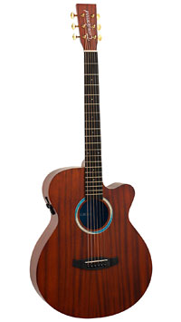 Tanglewood Reunion Super Folk, matt lackierte Akustikgitarre mit Pickup in Folk-Form mit massiver Mahagonidecke und Mahagoni an Zarge und Boden, mit Cutaway